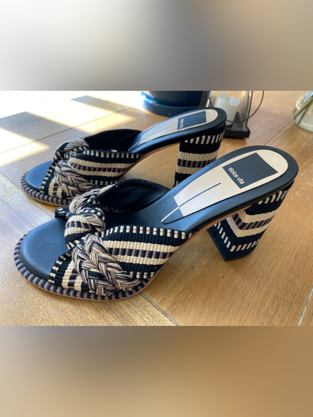 Dolce Vita Brilah Black & Natural Braided Slide Heel Sz. 7